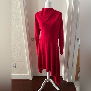 Marn Asymmetrical ALine Dress Red Midi made in Italy retail over $1500 size M
